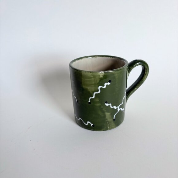 Handmade Green Ceramic Mug with Hand-Painted Scribbles and Lines - Picture 2 of 4